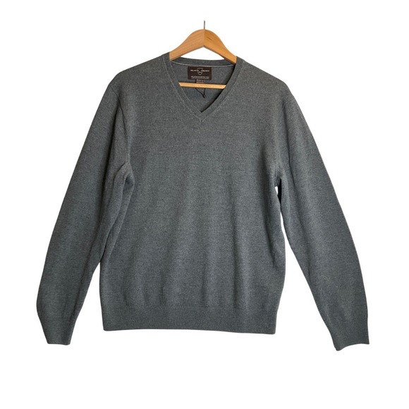 Black Brown 1826 Other - Black Brown 1826 Sweater 100% Extra Fine Merino Wool Grey Pullover V-Neck L